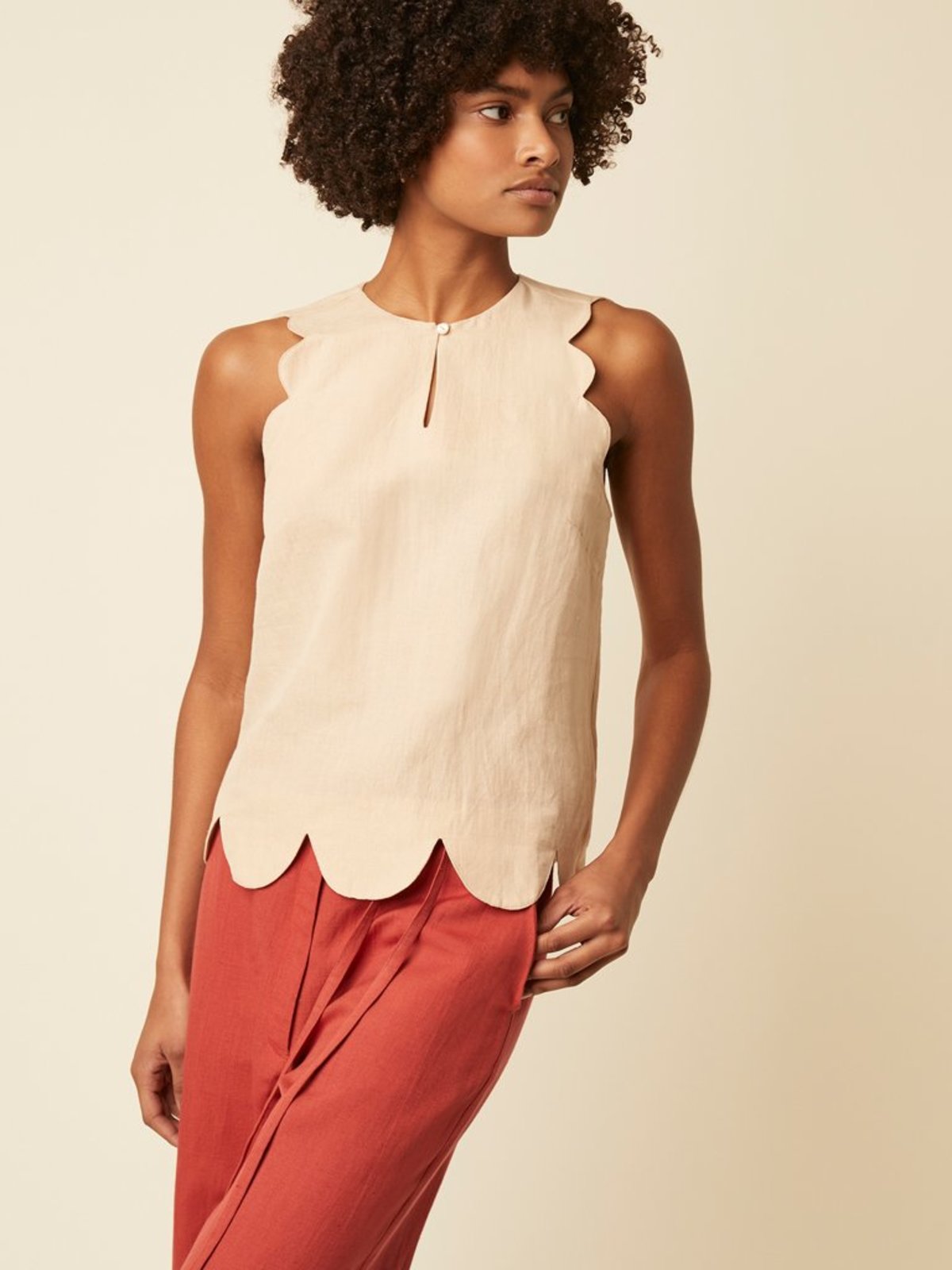 Great Plains Linen Scallop Top - Sand - Image 2 of 2