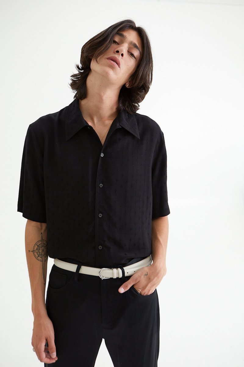 Sefr SS21 Black Suneham Shirt 黒シャツ(襟あり) Séfr SENSE SHIRT BLACK size:S