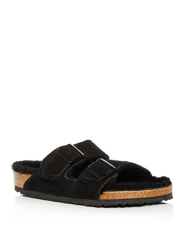 black fur birkenstocks