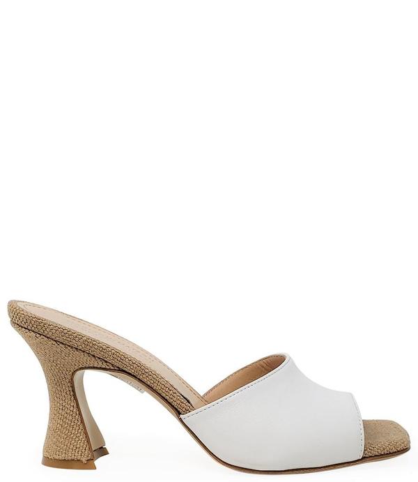 Madison Maison by Giampaolo Viozzi Mid Heel Sandal - Tan/White Madison Maison by Giampaolo Viozzi Mid Heel Sandal - Tan/White