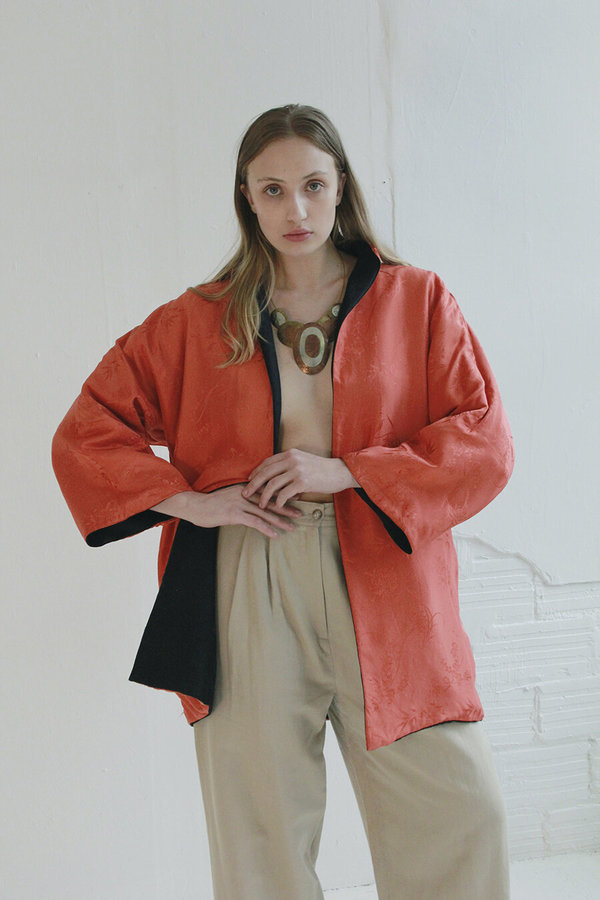 Vintage Reversible Unstructured Silk Jacket tangerine / black