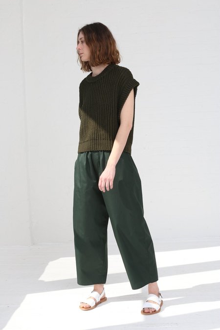 CristaSeya Linen Ribbed 3 Yarns Short Gilet - Green | Garmentory