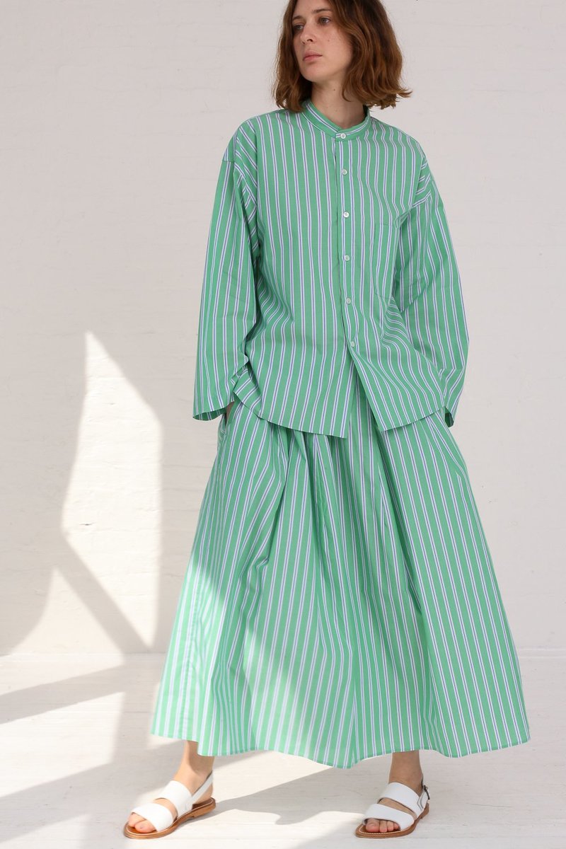 CristaSeya Striped Cotton Pyjama Shirt - Striped Green | Garmentory