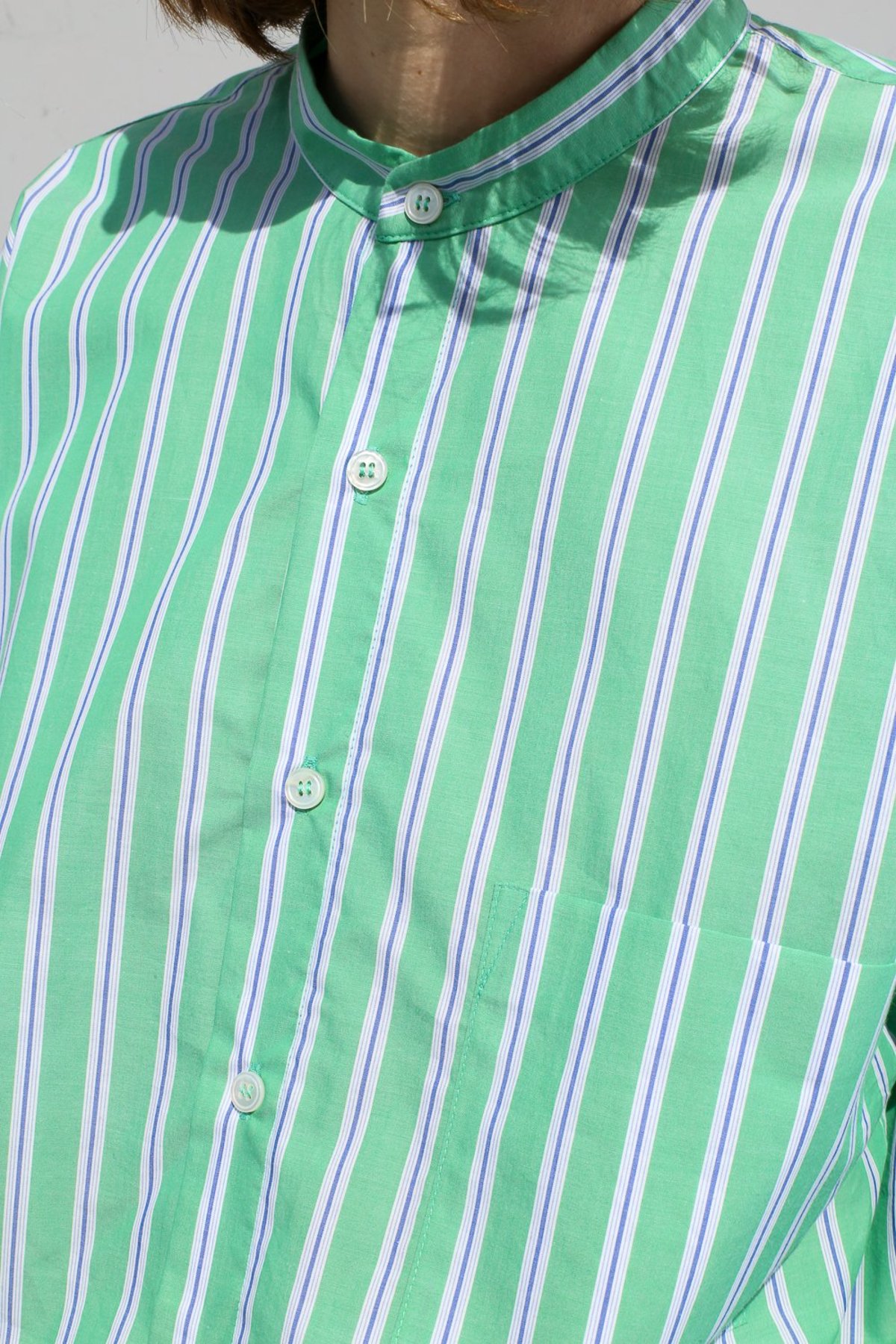 CristaSeya Striped Cotton Pyjama Shirt - Striped Green | Garmentory