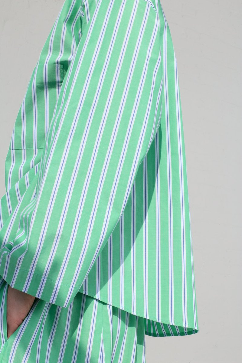CristaSeya Striped Cotton Pyjama Shirt - Striped Green | Garmentory