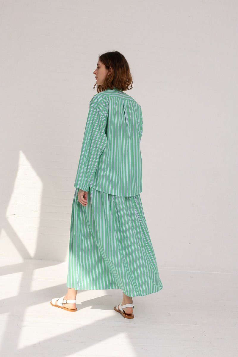 CristaSeya Striped Cotton Pyjama Shirt - Striped Green | Garmentory