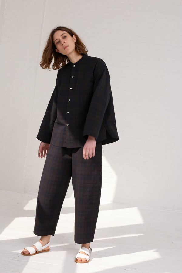 ［Cristaseya ］SEERSUCKER PYJAMA SHIRT CristaSeya Striped Seersucker Pyjama Shirt - Black / Brown Striped