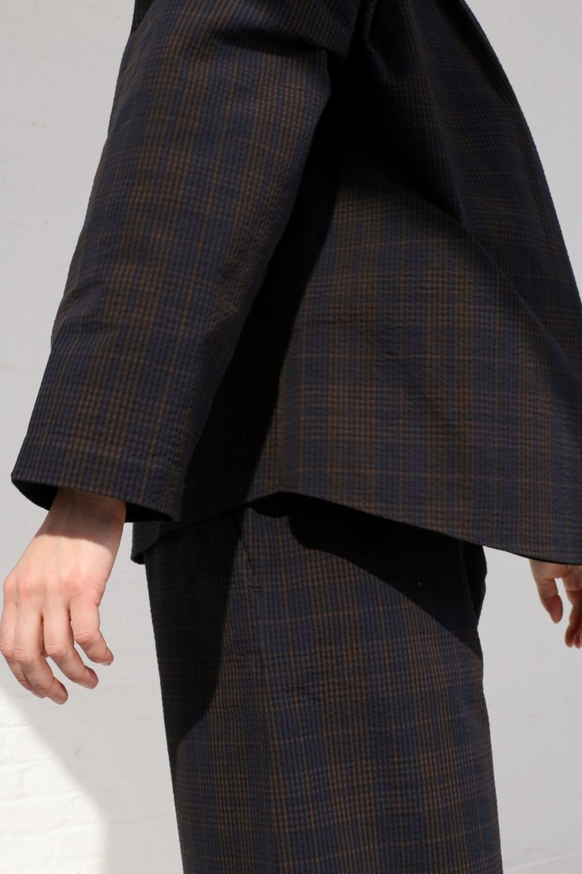 CristaSeya Striped Seersucker Pyjama Shirt - Black / Brown Striped