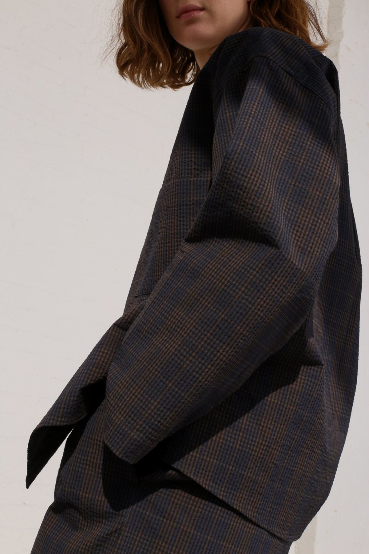CristaSeya Striped Seersucker Pyjama Shirt - Black / Brown Striped