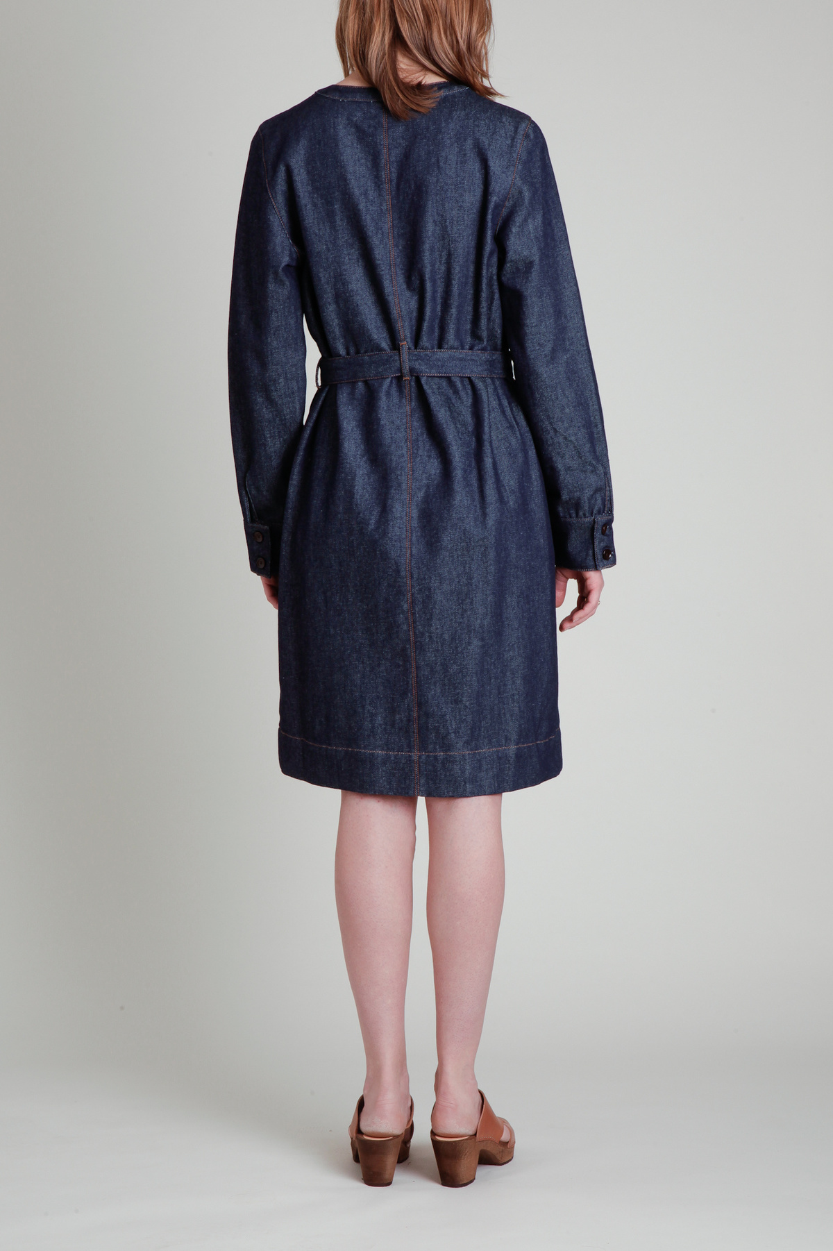 soeur Long Sleeve Belted Dress - Denim