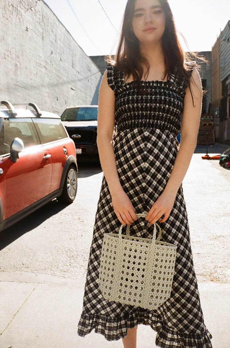 Ganni Seersucker Check Dress - Black | Garmentory