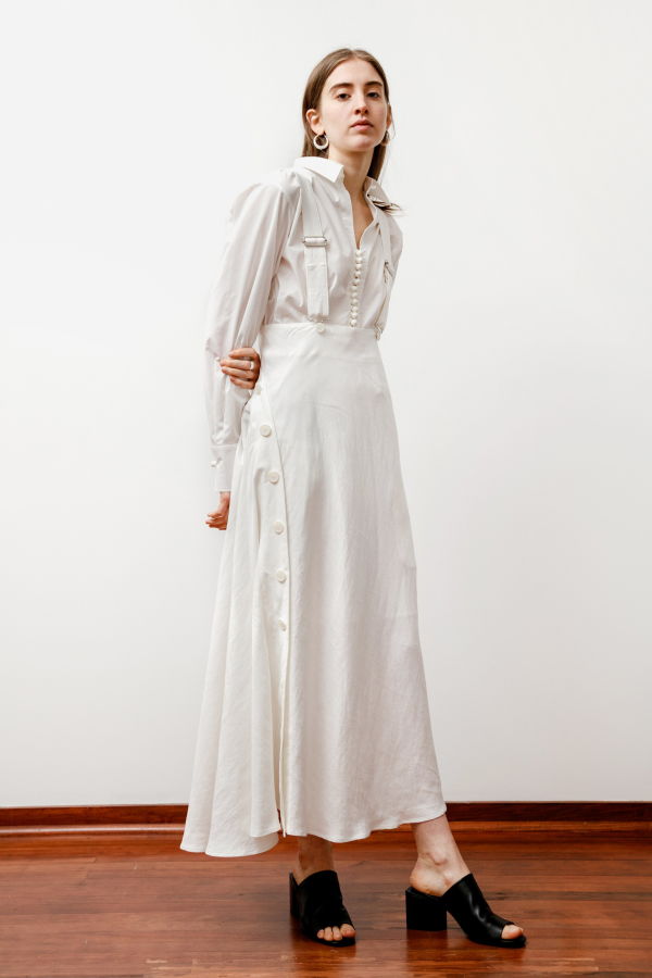Ys by Yohji Yamamoto Buttoned High Waist Skirt - White