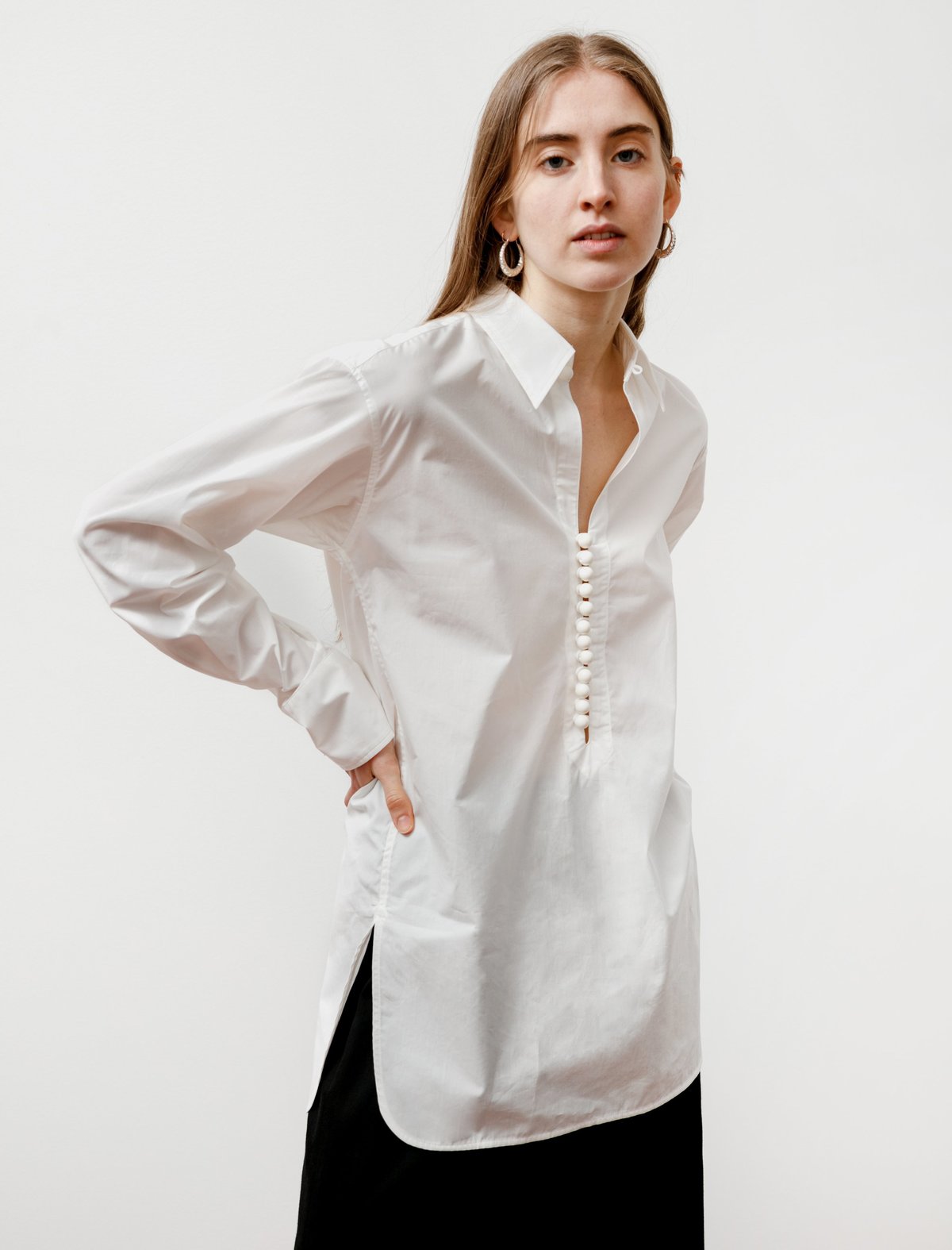 Ys by Yohji Yamamoto Womens Victorian Ball Button Shirt - White - Image 1 of 4