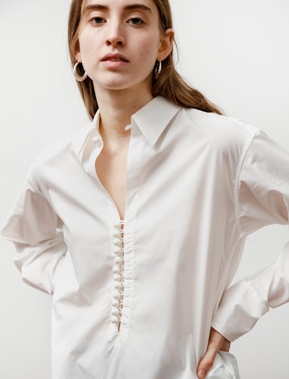 Ys by Yohji Yamamoto Womens Victorian Ball Button Shirt - White - Image 2 of 4