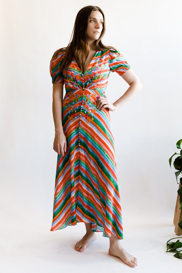 knee length dresses for ladies Saloni Lea Long Lace Dress