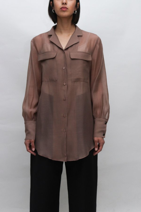 W A N T S Sheer Utility Blouse - Brown W A N T S Sheer Utility Blouse - Brown