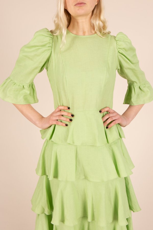 green emerald velvet dress Spring Prairie Dress in Ditsy Apples 0 / Mint Green