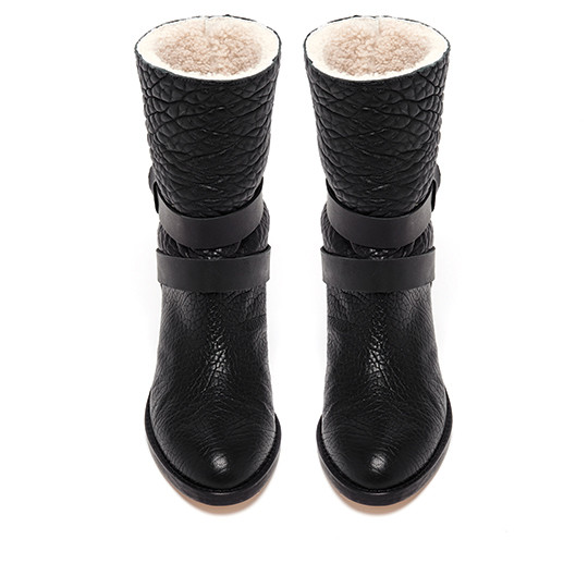 Loeffler Randall - Vesper Black Leather Shearling-Lined Biker Boot Loeffler Randall - Vesper Black Leather Shearling-Lined Biker Boot