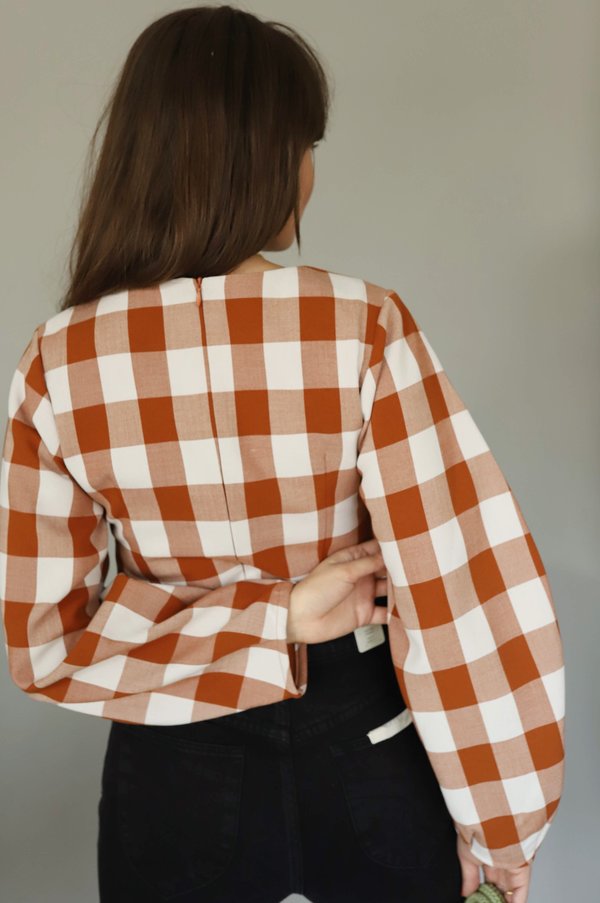 Style Mafia - Brown Gingham Balloon Sleeve Top Style Mafia - Brown Gingham Balloon Sleeve Top
