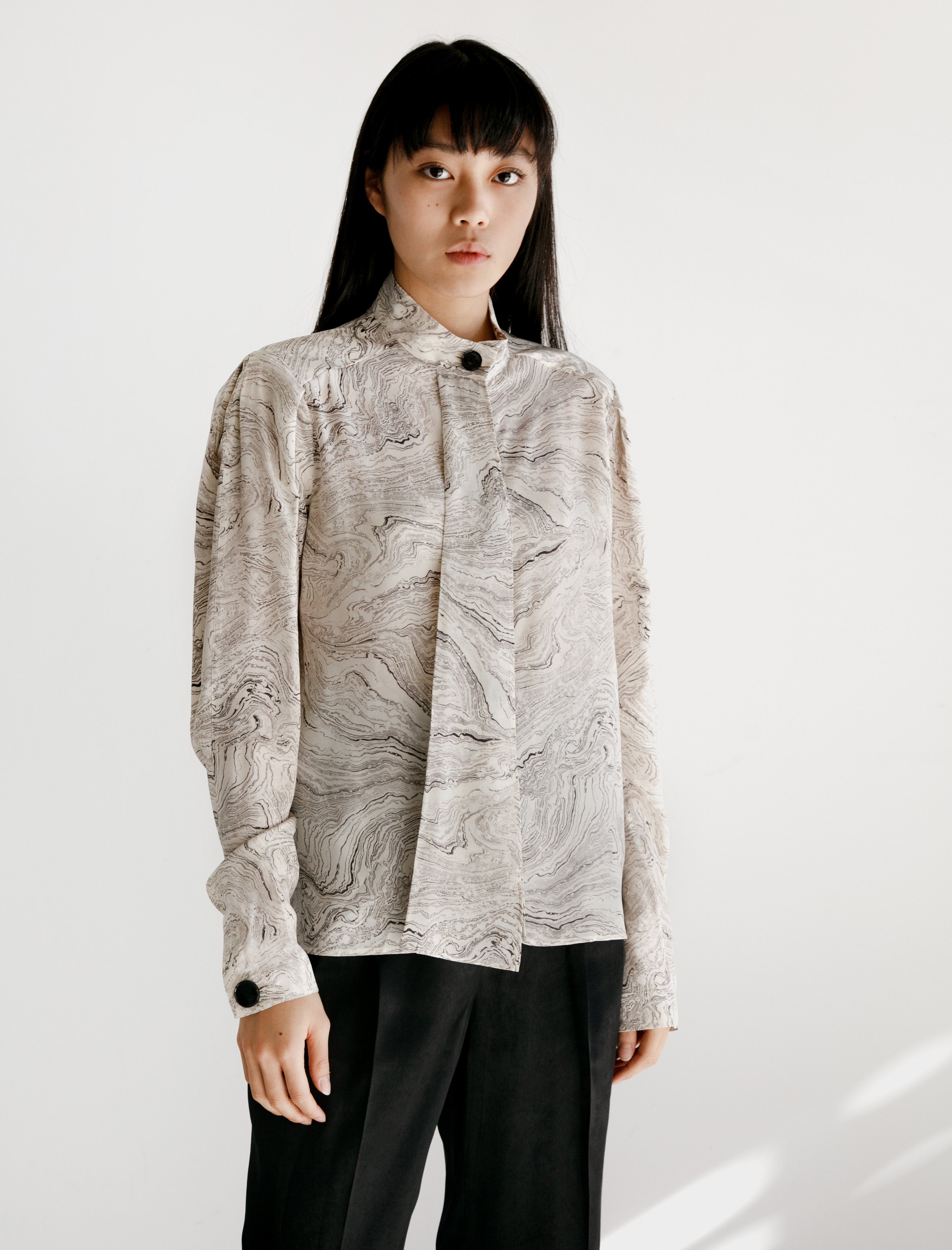 【 y】Marble Print Silk Shirt Arcole Marble Print Silk Shirt in Multicolour | JOSEPH GB