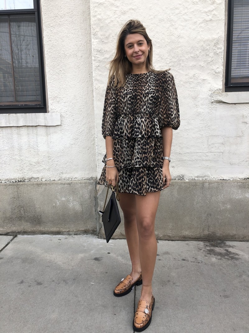 GANNI Pleated Georgette Dress - Leopard