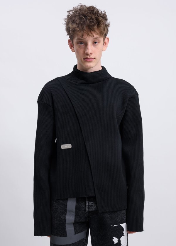 【関税&送料込】Heliot Emil Sweaters Black Heliot Emil Asymmetric Slit Sweater - Black | Garmentory