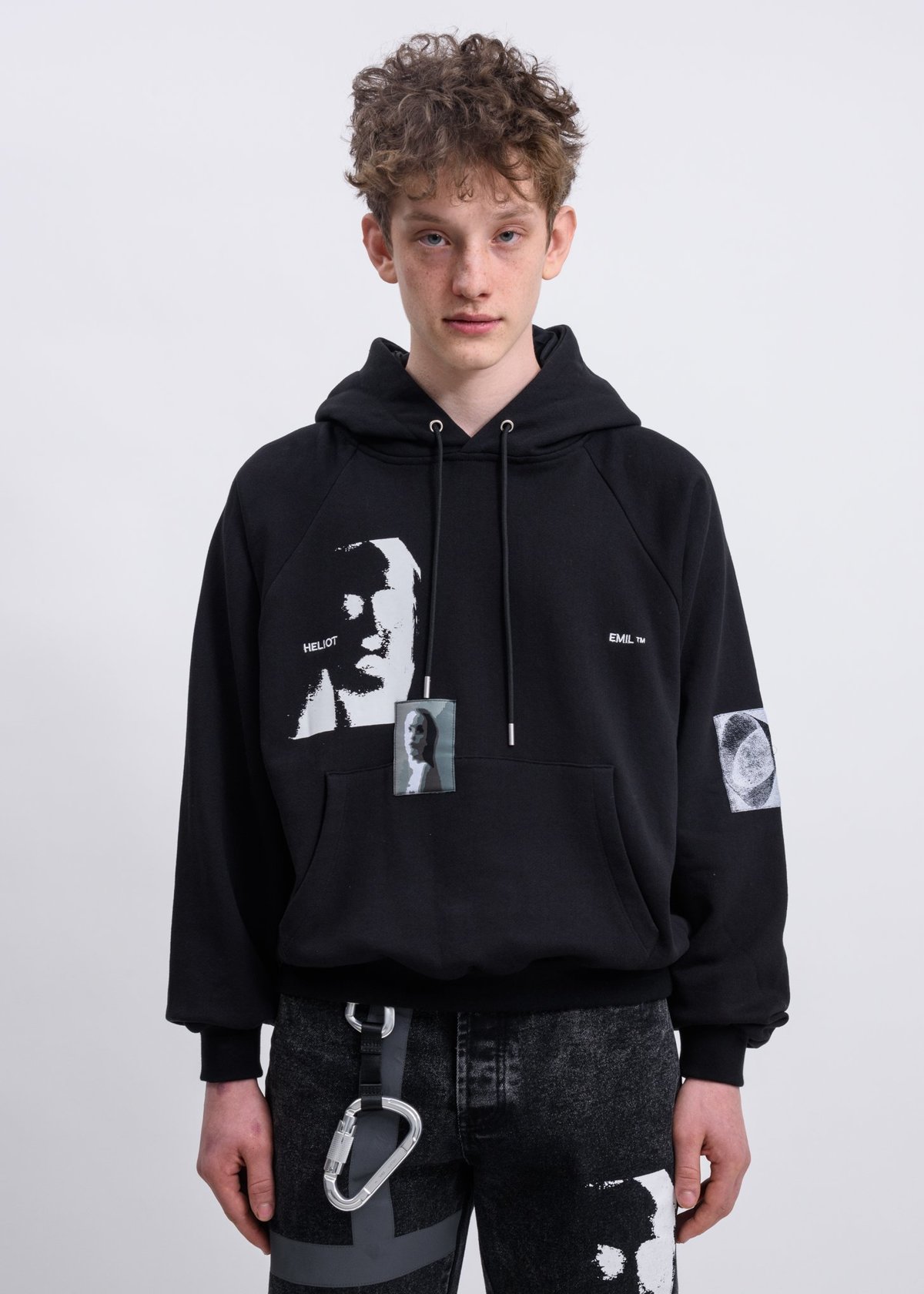 Heliot Emil Raglan Faces Hoodie - Black | Garmentory