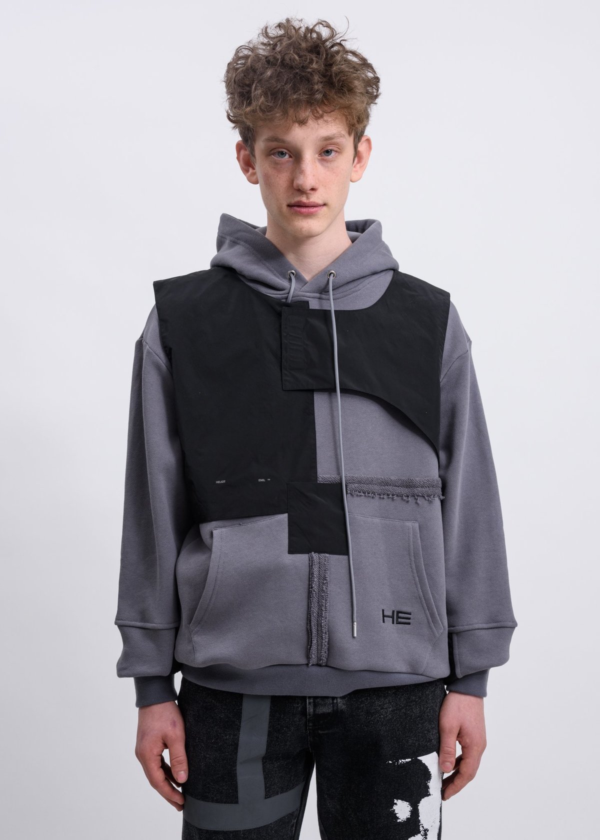 Heliot Emil Panelled Vest Hoodie - Grey | Garmentory