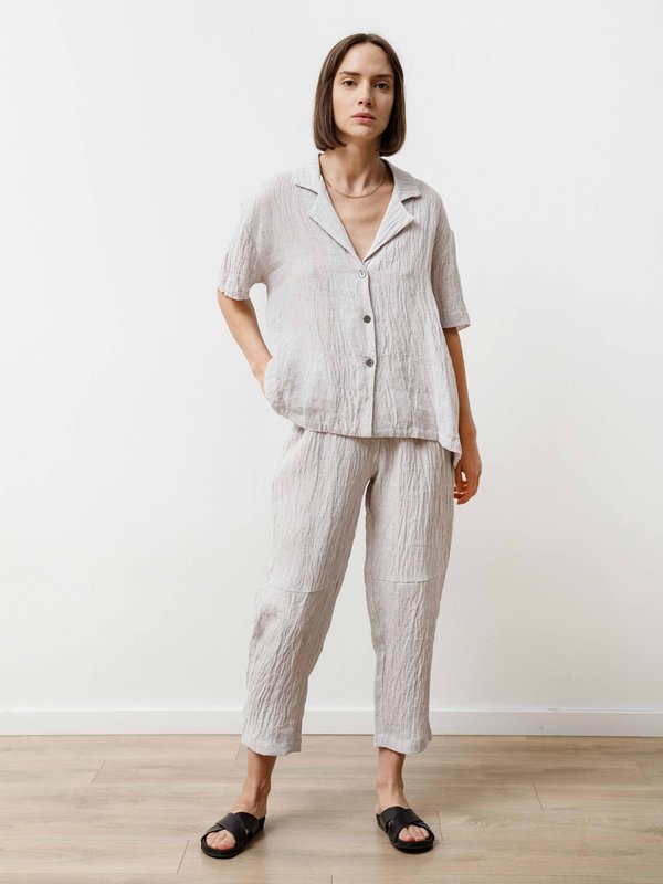 Bowling Shirt - Crinkle Linen Silver Bowling Shirt - Crinkle Linen Silver