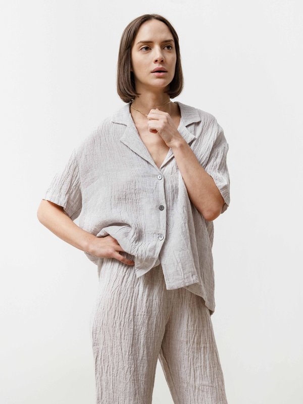 Bowling Shirt - Crinkle Linen Silver Bowling Shirt - Crinkle Linen Silver