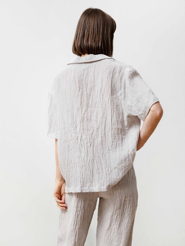 Bowling Shirt - Crinkle Linen Silver Bowling Shirt - Crinkle Linen Silver