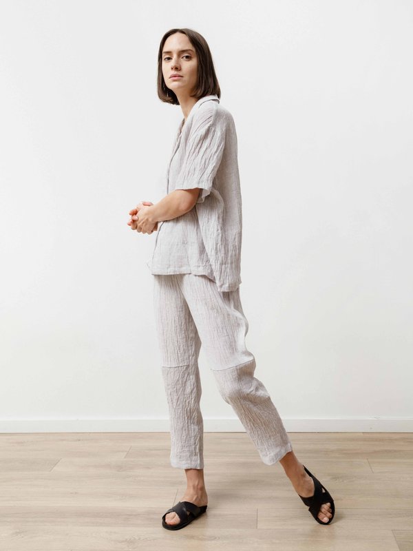 Bowling Shirt - Crinkle Linen Silver Bowling Shirt - Crinkle Linen Silver