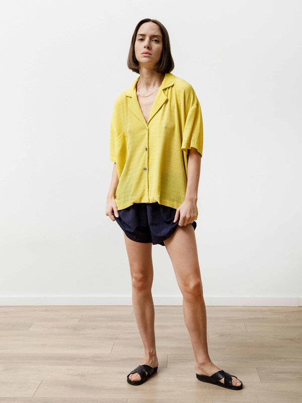 Priory Pleated Chiffon Bowling Shirt - Sunshine Yellow Priory Pleated Chiffon Bowling Shirt - Sunshine Yellow