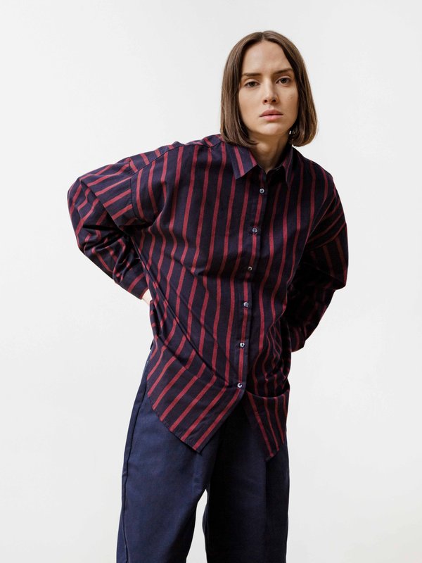 Manga Shirt - Striped Poplin Navy/Wine Manga Shirt - Striped Poplin Navy/Wine