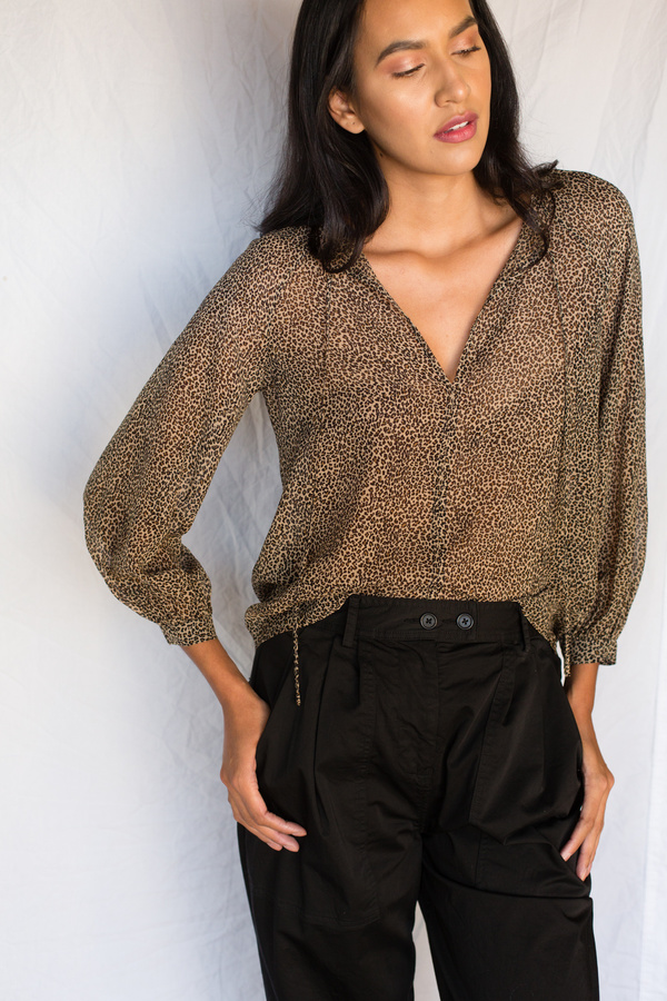 Nili Lotan Rosette Top - Khaki/Micro Leopard Print Nili Lotan Rosette Top - Khaki/Micro Leopard Print