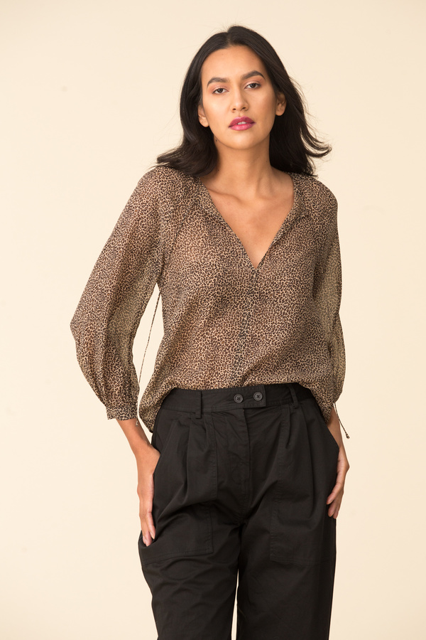 Nili Lotan Rosette Top - Khaki/Micro Leopard Print Nili Lotan Rosette Top - Khaki/Micro Leopard Print