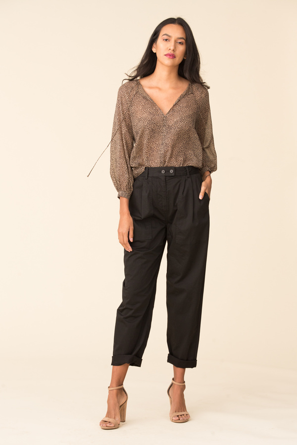 Nili Lotan Rosette Top - Khaki/Micro Leopard Print Nili Lotan Rosette Top - Khaki/Micro Leopard Print