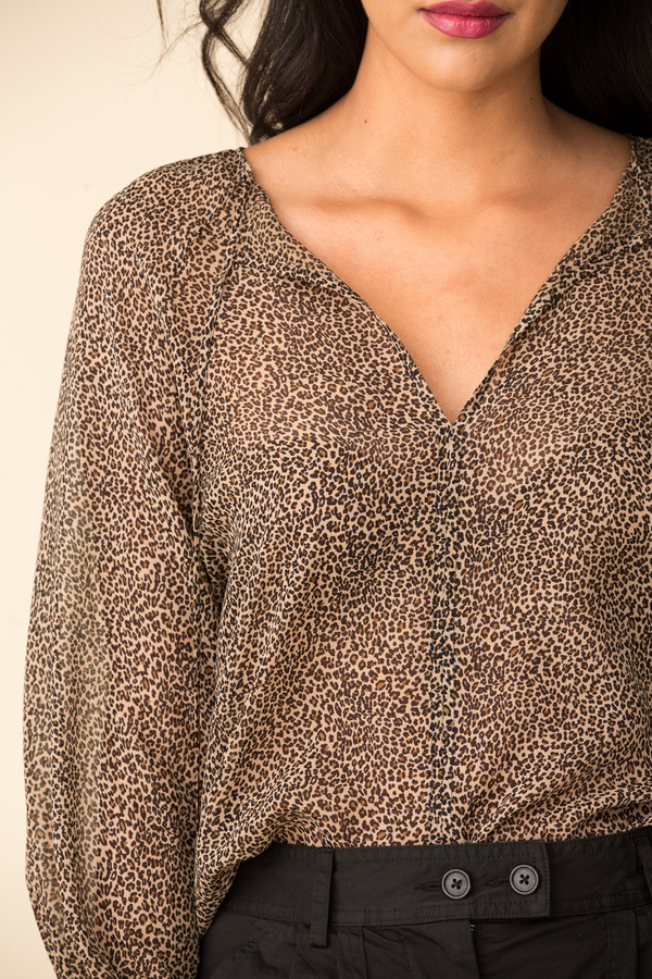 Nili Lotan Rosette Top - Khaki/Micro Leopard Print Nili Lotan Rosette Top - Khaki/Micro Leopard Print