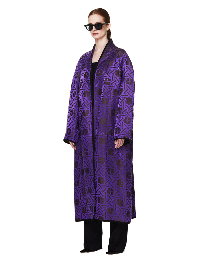 Haider Ackermann Linen Jacquard Kimono Coat - purple | Garmentory