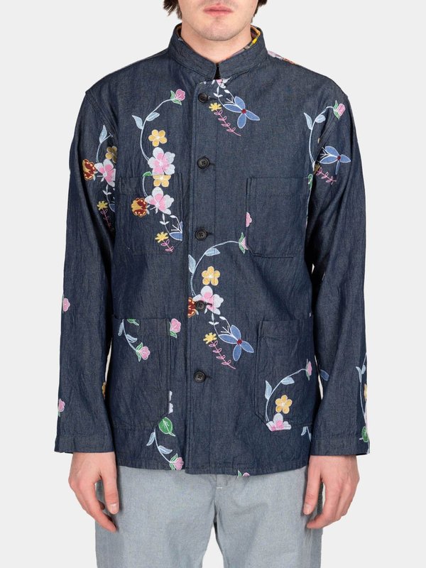 Engineered Garments Denim Floral Embroidery Dayton Shirt - Indigo