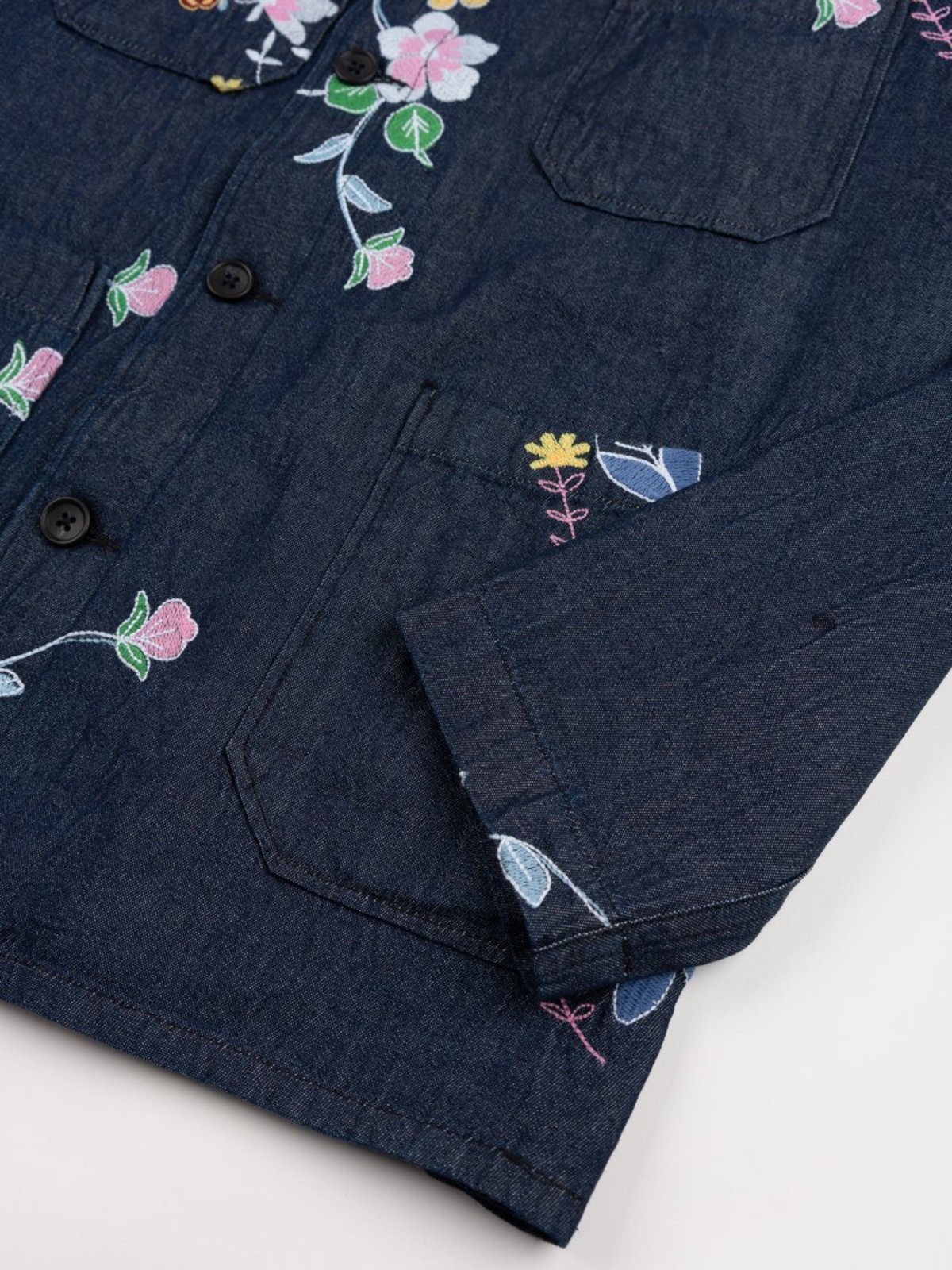 Engineered Garments Denim Floral Embroidery Dayton Shirt