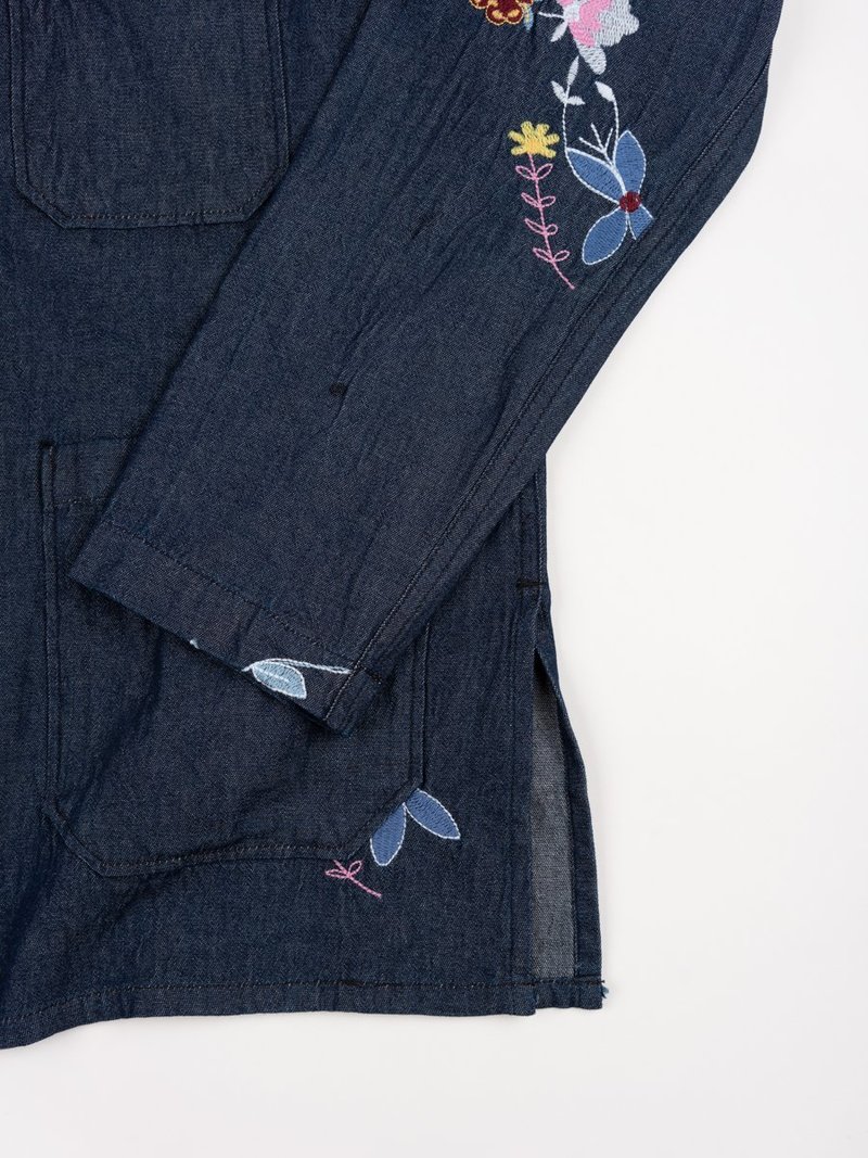 Engineered Garments Denim Floral Embroidery Dayton Shirt