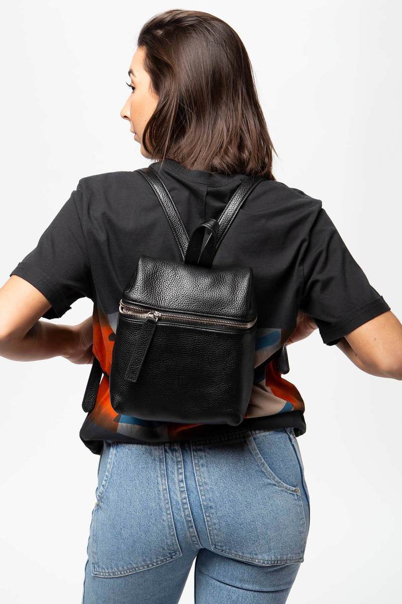 KARA Black Pebbled Round Leather Backpack Kara Black Pebble Leather Backpack | Garmentory main image 3