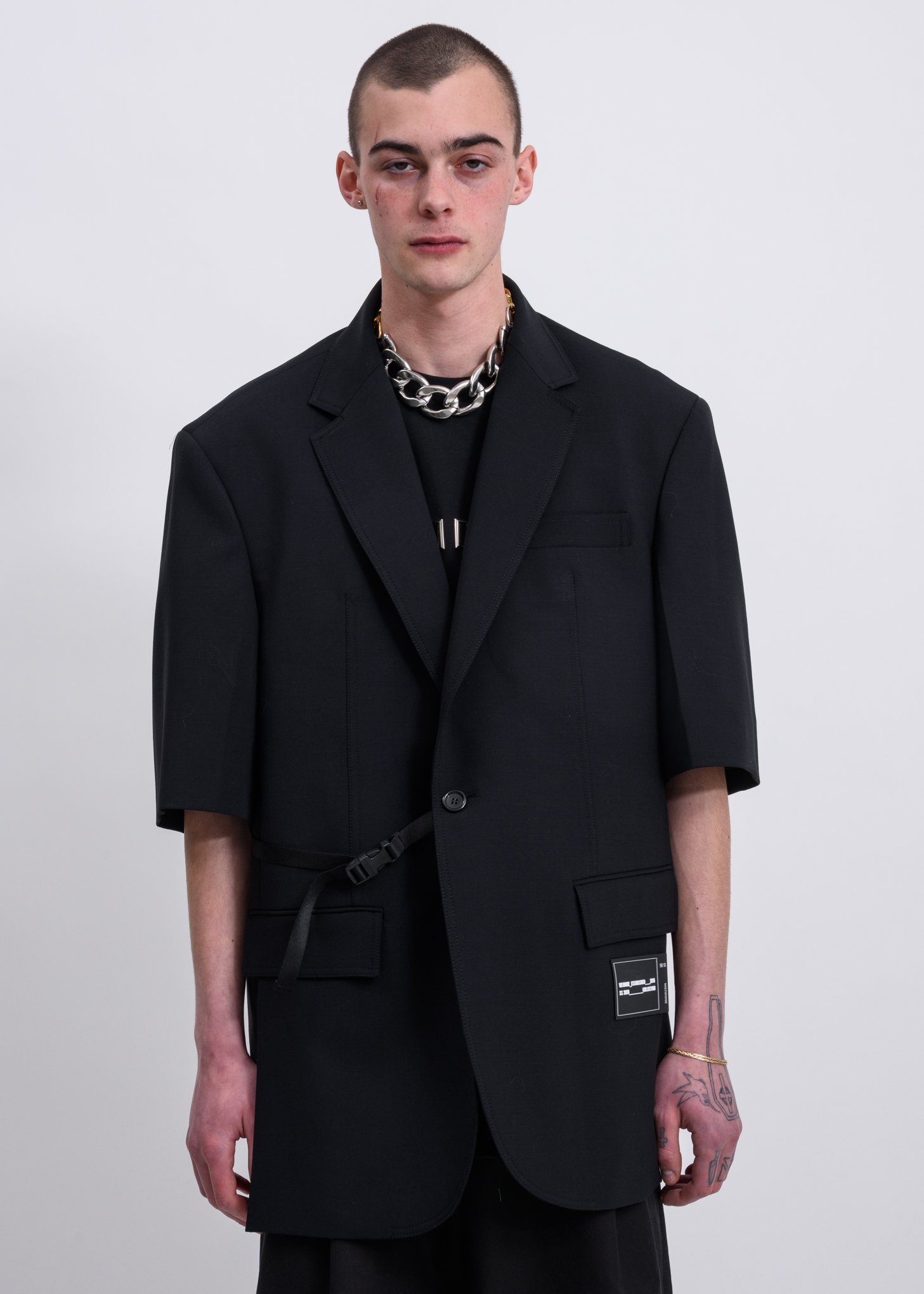 WE11DONE ショートスリーブ ジャケット 半袖 S 黒 we11done Buckle Short Sleeves Jacket - Black | Garmentory