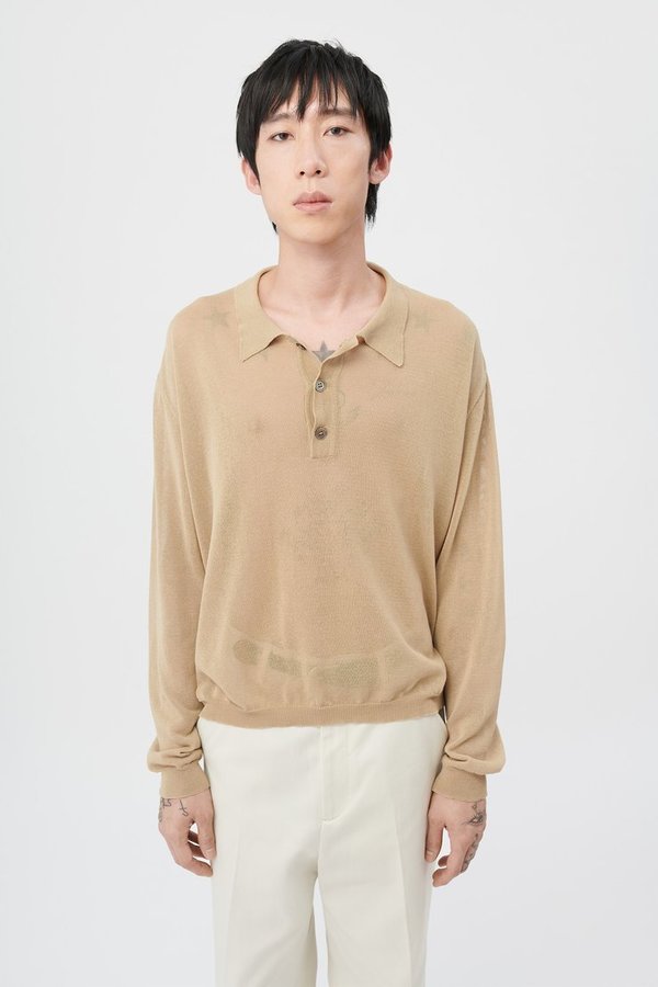 Our Legacy Cotton Nylon Fine Knit 70's Piquet Shirt - Beige