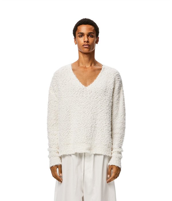 LOEWE Linen Wool Yzzuf V-Neck Sweater - White | Garmentory LOEWE Linen Wool Yzzuf V-Neck Sweater - White | Garmentory