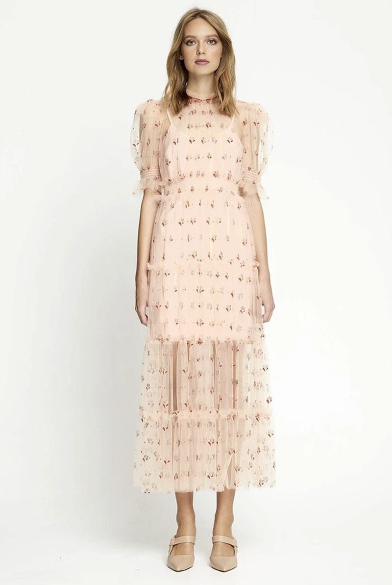 blue midi dress short sleeve Caroline Lace Short Sleeves Midi Dress