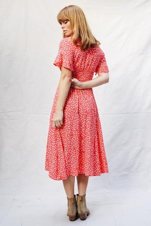 open lace back dress Delamere Mini Dress Red Polka
