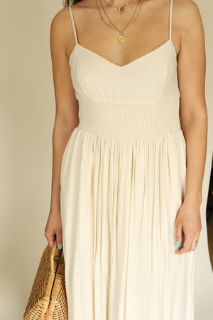 MOODIE Cream Smocked Waist Midi Dress MOODIE Cream Smocked Waist Midi Dress
