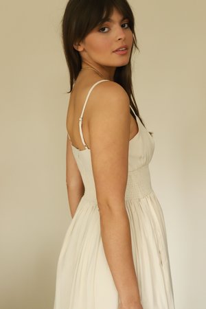 MOODIE Cream Smocked Waist Midi Dress MOODIE Cream Smocked Waist Midi Dress